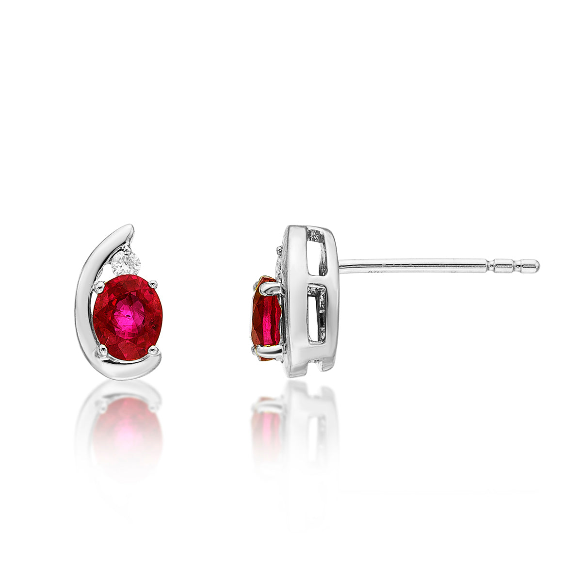 Ruby Stud Earrings with 0.03ct Diamonds 9K White Gold