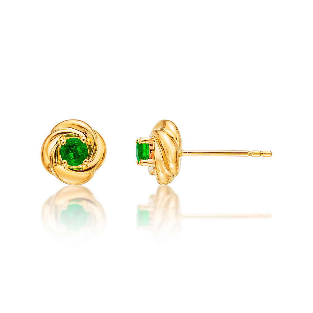 Knot Emerald Earrings 3.3mm Round Emerald in 9K Yellow Gold