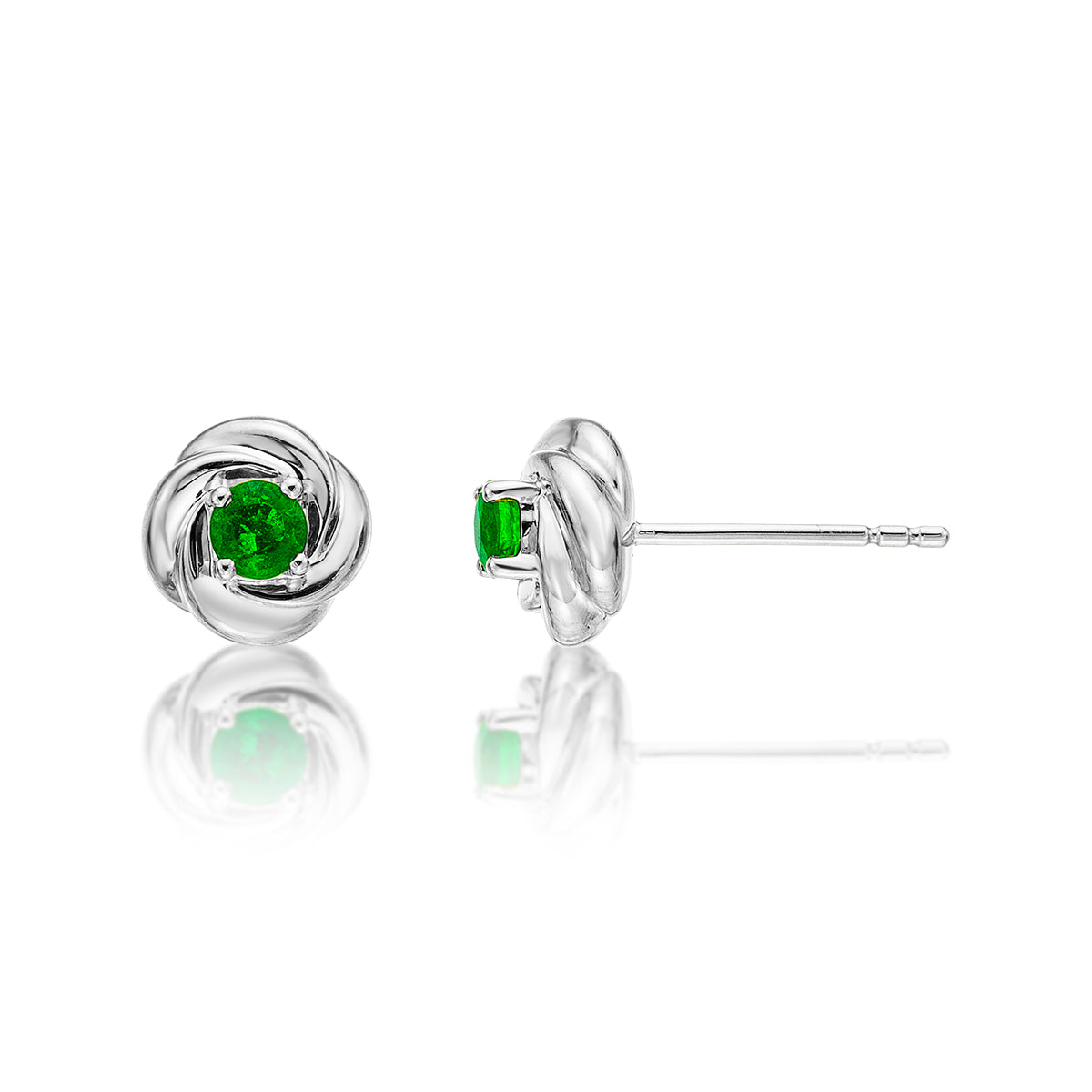 Knot Emerald Earrings 3.3mm Round Emerald in 9K White Gold