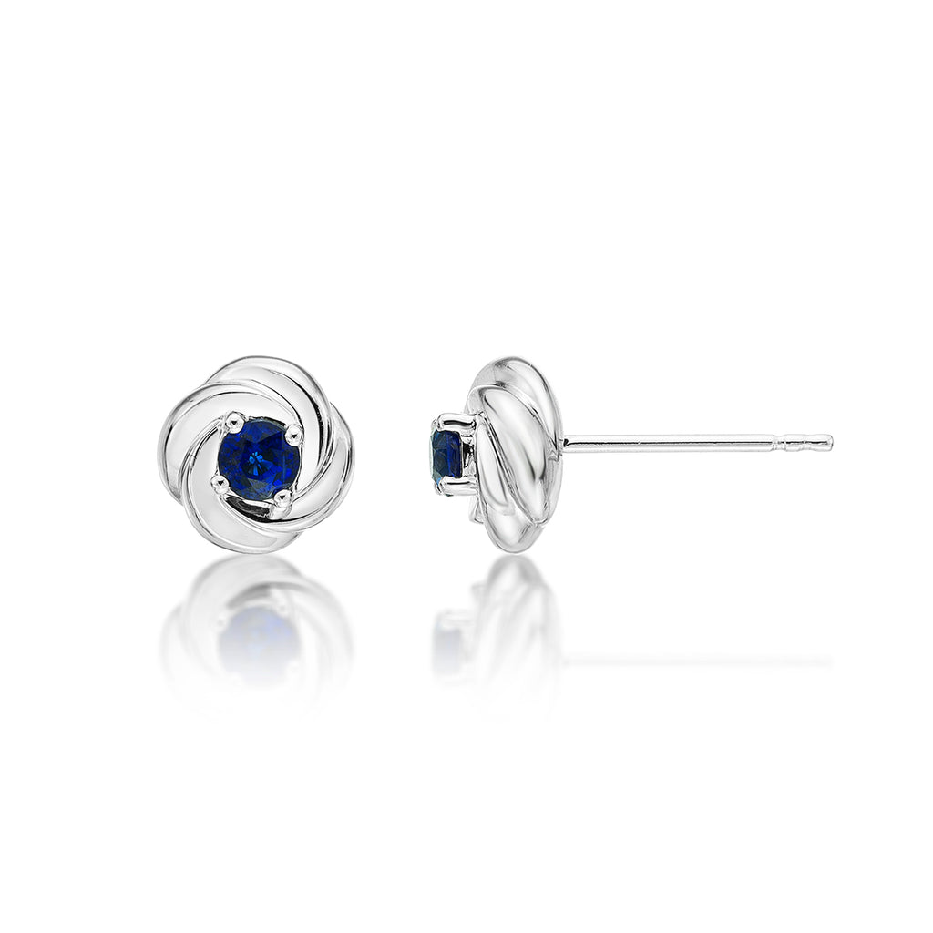Knot Sapphire Earrings 3.3mm Round Sapphire in 9K White Gold