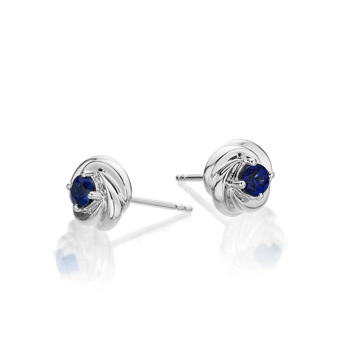 Knot Sapphire Earrings 3.3mm Round Sapphire in 9K White Gold