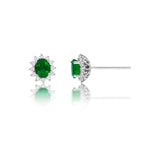 Oval Emerald Stud Earrings with 0.23ct Diamond halo 18K White Gold