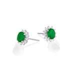 Oval Emerald Stud Earrings with 0.23ct Diamond halo 18K White Gold