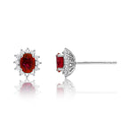Oval Ruby Stud Earrings with 0.23ct Diamond Halo 18K White Gold