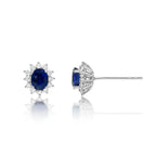 Oval Sapphire Stud Earrings with 0.23ct Diamond Halo 18K White Gold