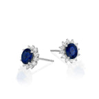 Oval Sapphire Stud Earrings with 0.23ct Diamond Halo 18K White Gold