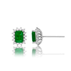 Octagon Emerald Stud Earrings with 0.28ct Diamond Halo 18K White Gold