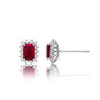 Octagon Ruby Stud Earrings with 0.28ct Diamond Halo 18K White Gold