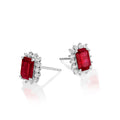 Octagon Ruby Stud Earrings with 0.28ct Diamond Halo 18K White Gold