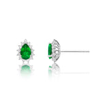 Pear Emerald Stud Earrings 0.25ct Diamond Halo 18K White Gold