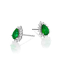 Pear Emerald Stud Earrings 0.25ct Diamond Halo 18K White Gold