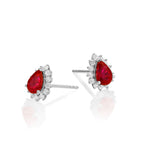 Pear Ruby Stud Earrings 0.25ct Diamond Halo 18K White Gold