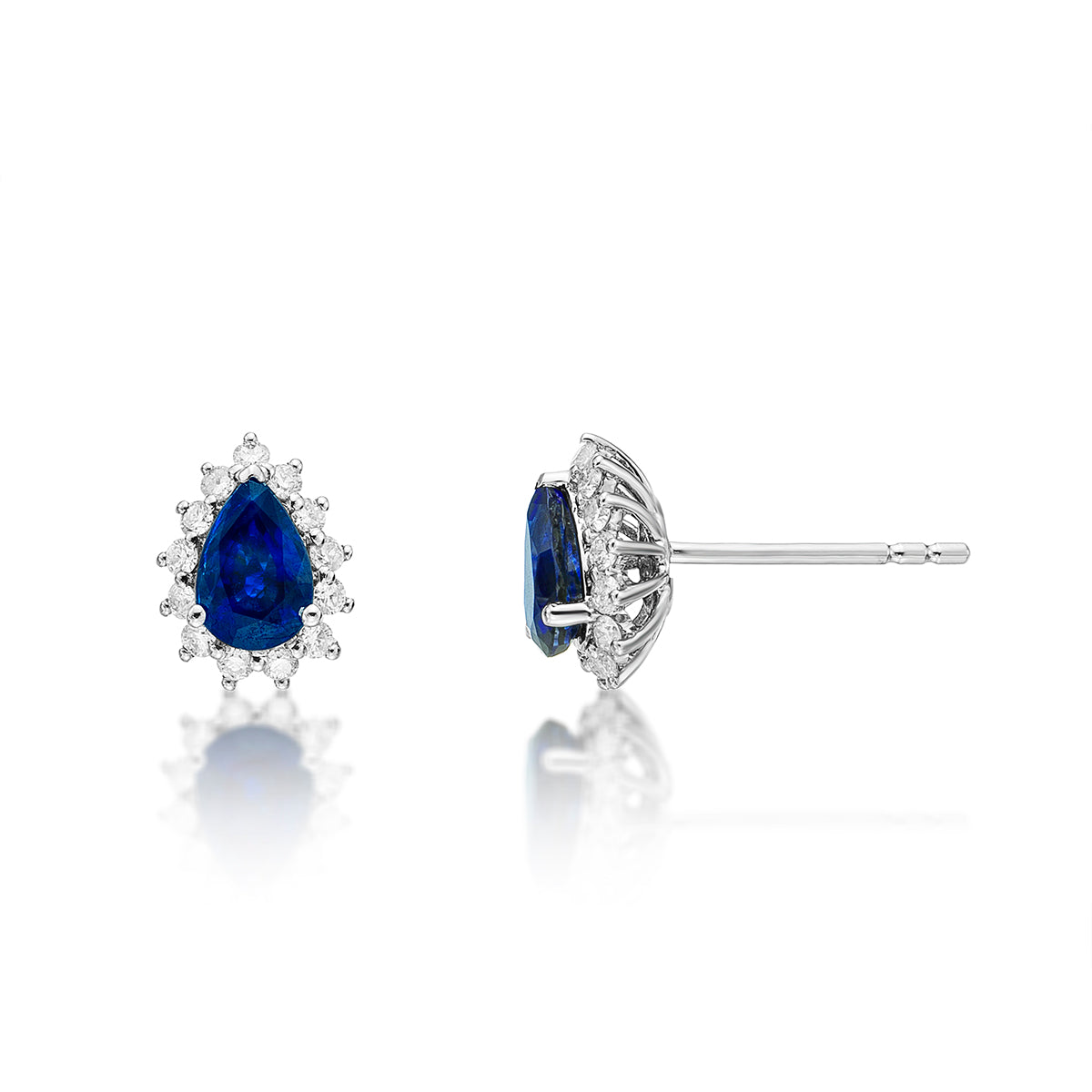 Pear Sapphire Stud Earrings 0.25ct Diamond Halo18K White Gold