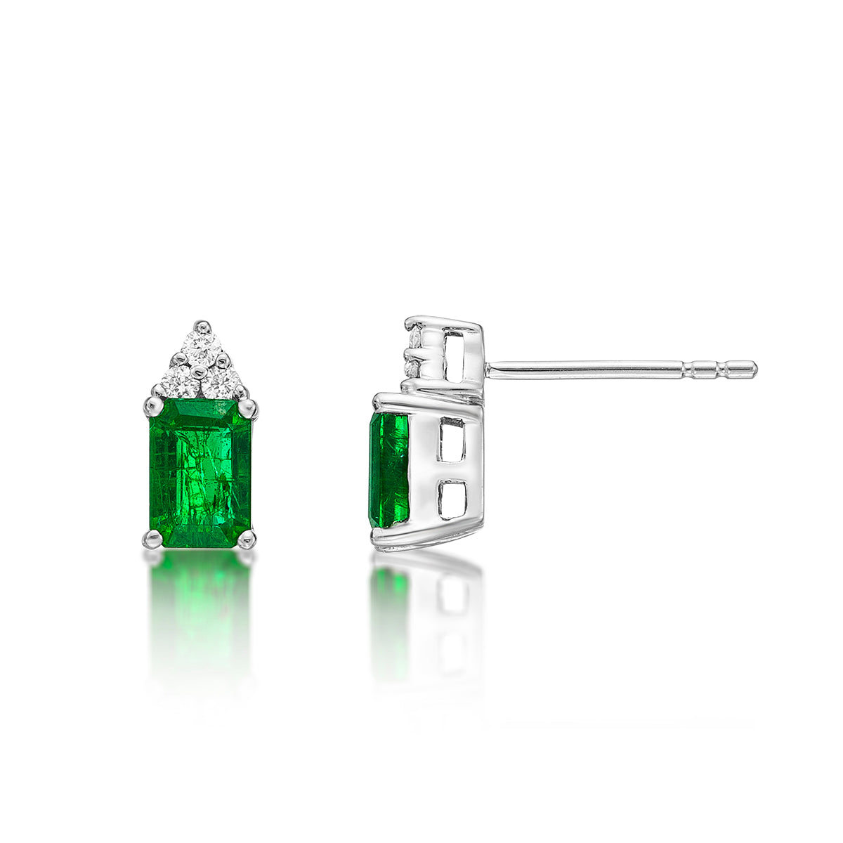Bold Emerald Earrings with 0.10ct Diamonds 18K White Gold