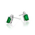 Bold Emerald Earrings with 0.10ct Diamonds 18K White Gold