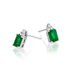 Bold Emerald Earrings with 0.10ct Diamonds 18K White Gold