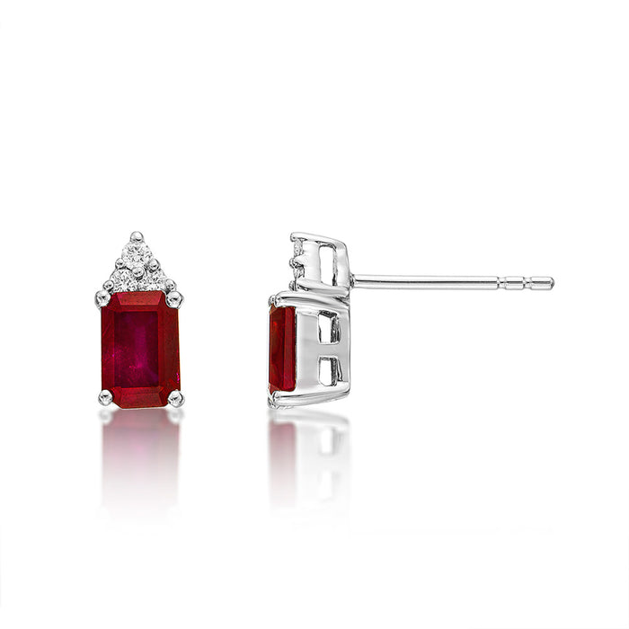 Bold Ruby Earrings with 0.10ct Diamonds 18K White Gold