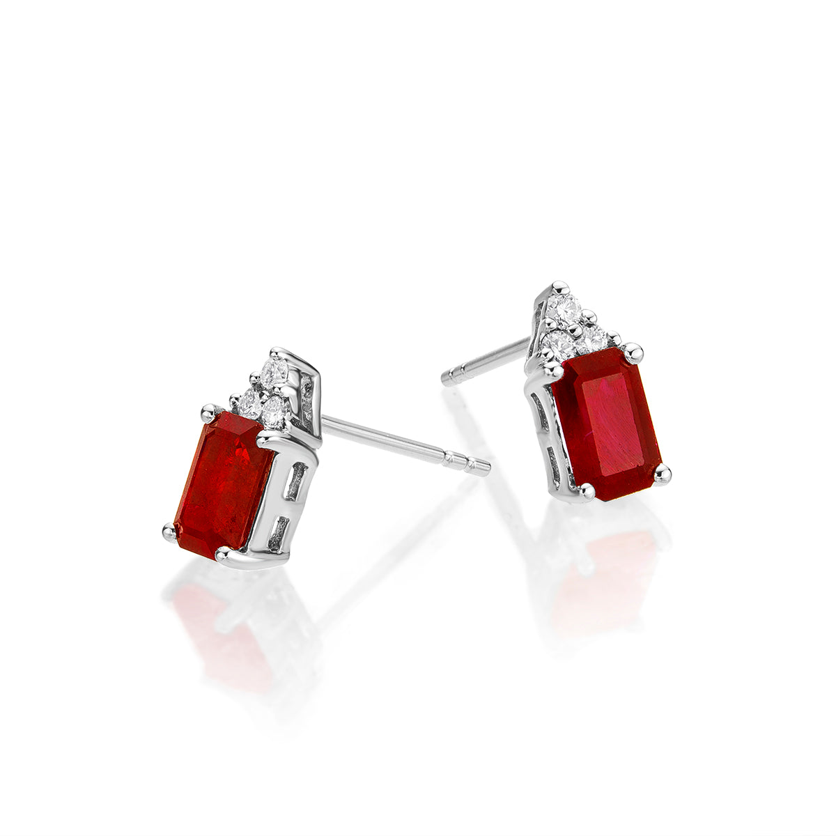 Bold Ruby Earrings with 0.10ct Diamonds 18K White Gold
