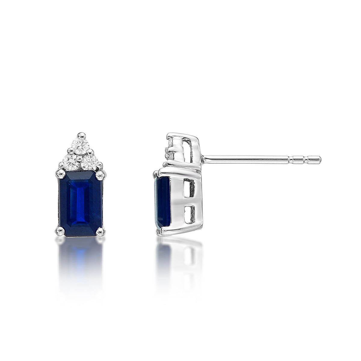 Bold Sapphire Earrings with 0.10ct Diamonds 18K White Gold