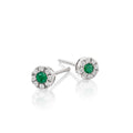 Sparkle Emerald and 0.10ct diamond stud earrings in 18K white gold 