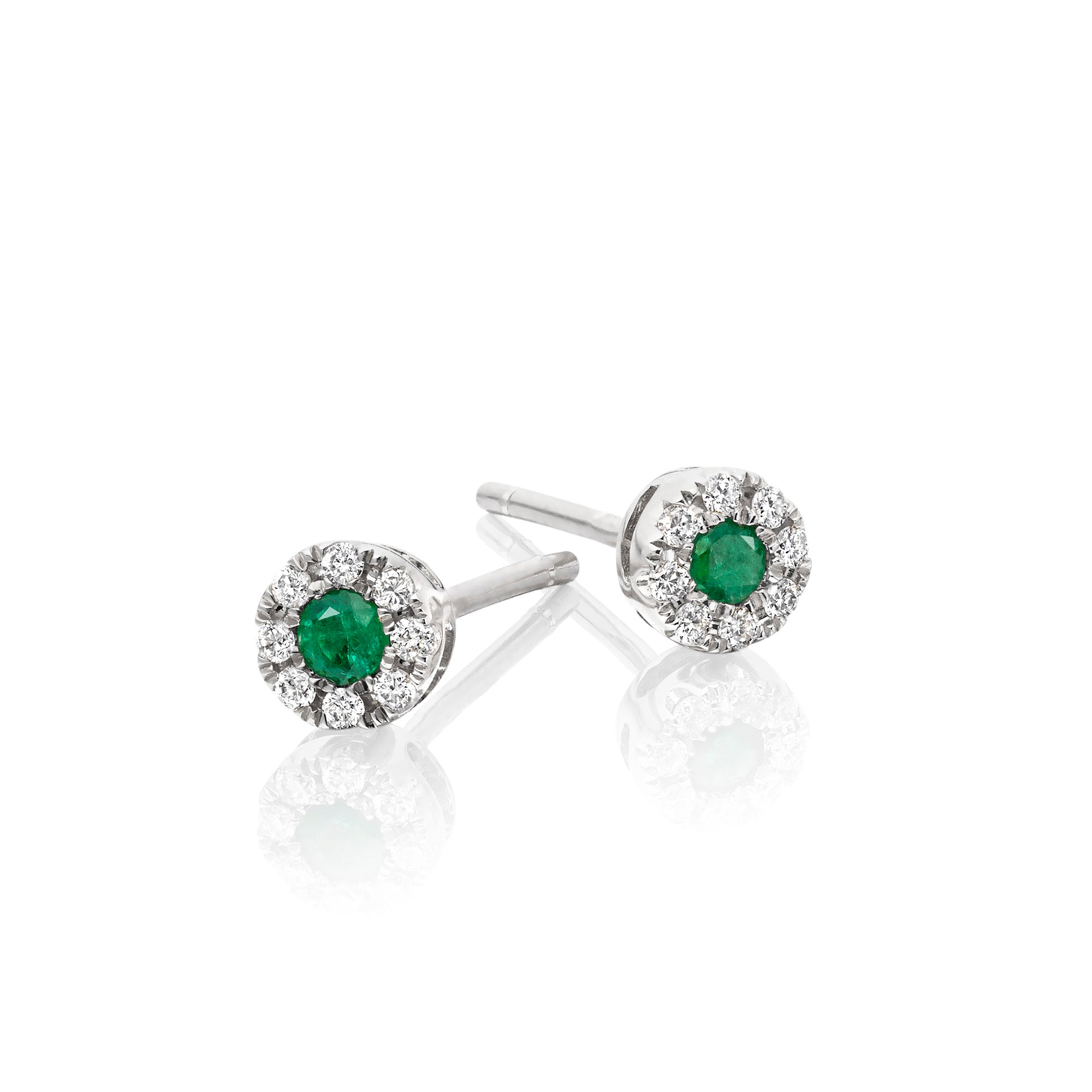Sparkle Emerald and 0.10ct diamond stud earrings in 18K white gold 