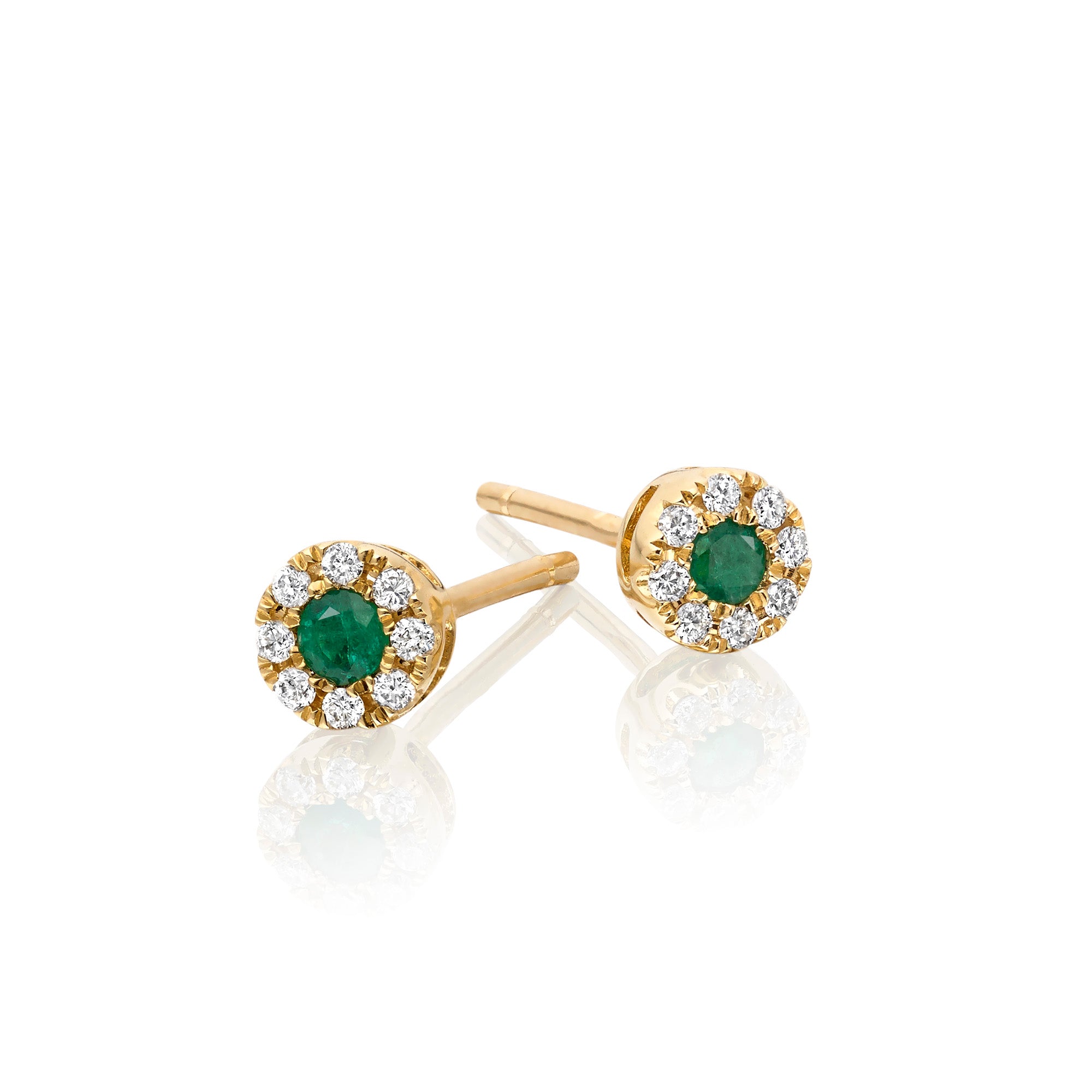 Sparkle Emerald and 0.10ct diamond stud earrings in 18K yellow gold