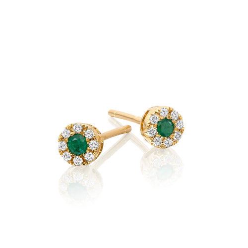 Sparkle Emerald and 0.10ct diamond stud earrings in 18K yellow gold