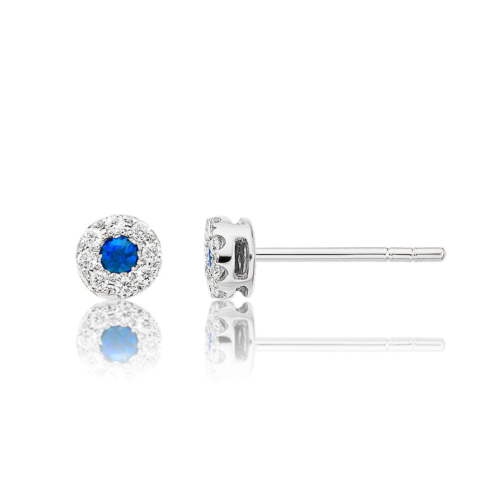 Sparkle Sapphire and 0.10ct diamond stud earrings in 18K white gold 