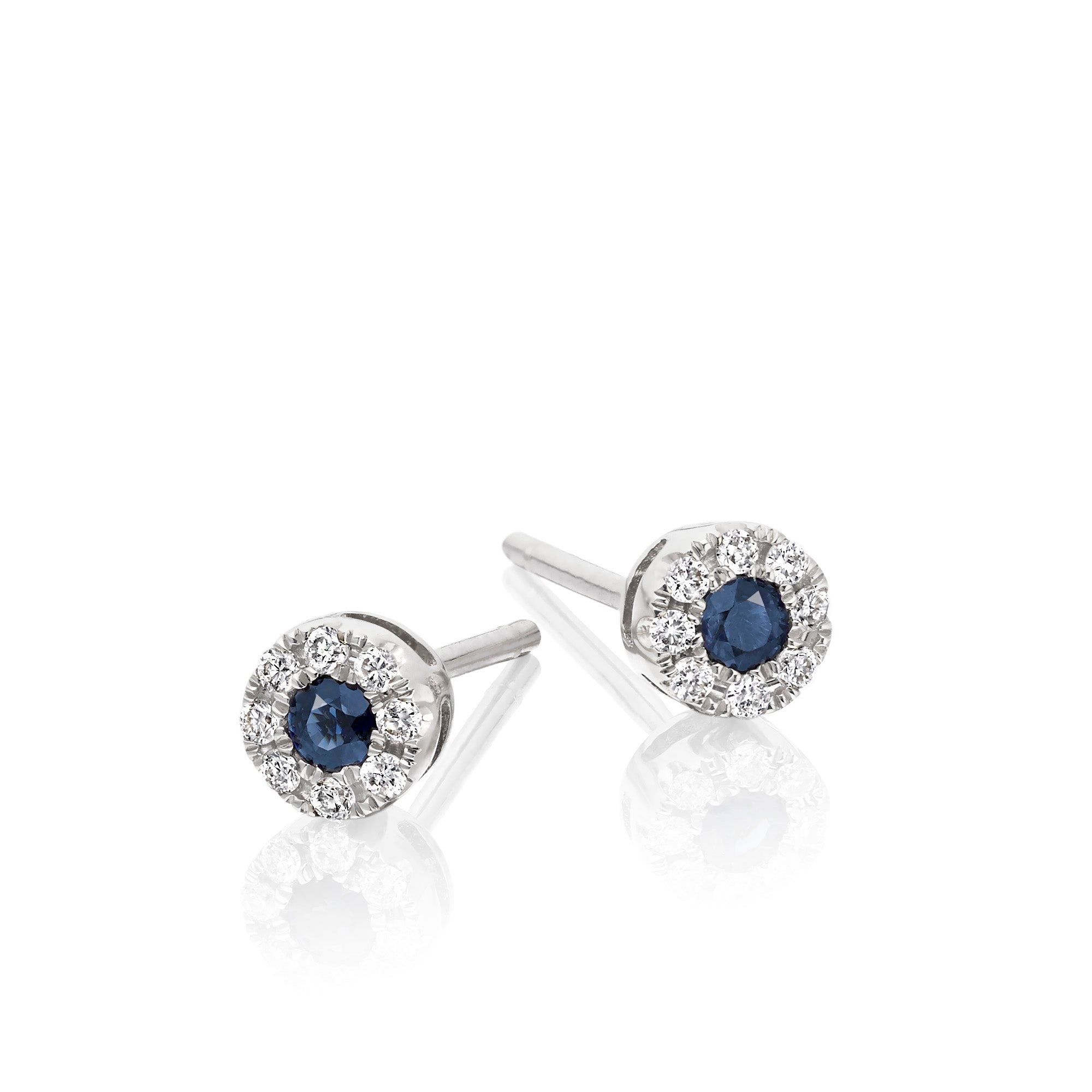 Sparkle Sapphire and 0.10ct diamond stud earrings in 18K white gold 