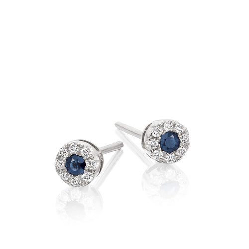Sparkle Sapphire and 0.10ct diamond stud earrings in 9K white gold
