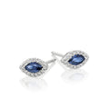Marquise Sapphire and 0.08ct diamond stud earrings in 18K white gold