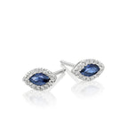 Marquise Sapphire and 0.08ct diamond stud earrings in 9K white gold
