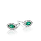 Marquise Emerald and 0.08ct diamond stud earrings in 9K white gold 