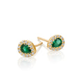 Pear Emerald and 0.08ct diamond ear studs in 18K yellow gold