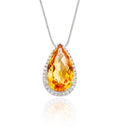 8mm x 13mm Citrine with 0.17ct Diamond pendant in 18K white gold