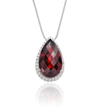 8mm x 13mm Garnet with 0.17ct Diamond pendant in 9K white gold 