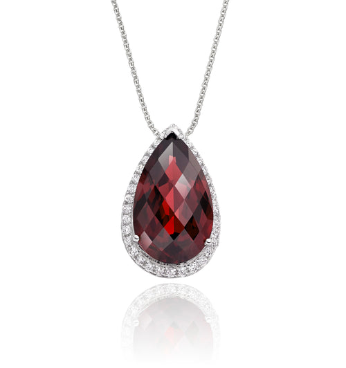 8mm x 13mm Garnet with 0.17ct Diamond pendant in 9K white gold 