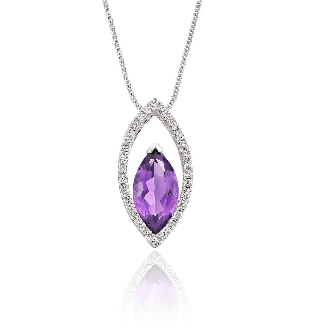 5mm x 10mm Amethyst with 0.16ct Diamond pendant in 9K white gold