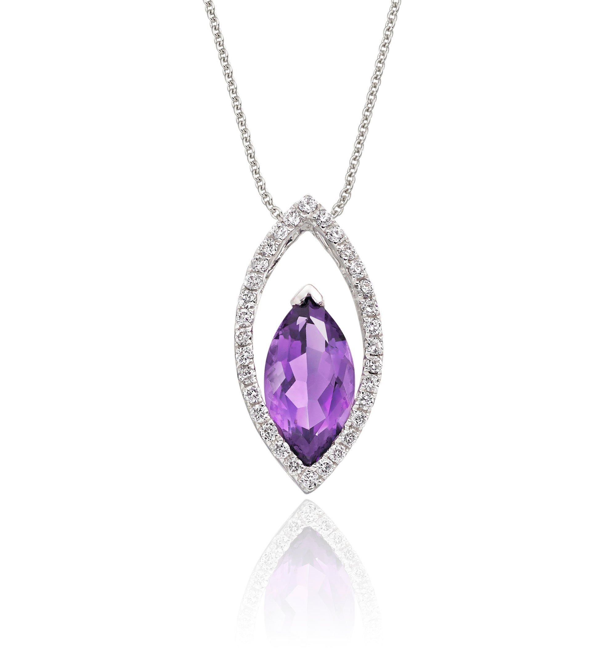 5mm x 10mm Amethyst with 0.16ct Diamond pendant in 9K white gold