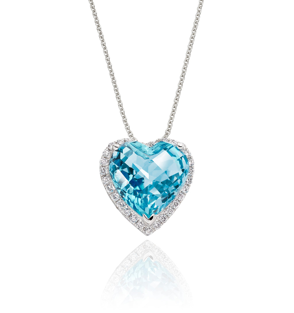 9mm x 10mm Blue Topaz with 0.15ct Diamond pendant in 9K white gold