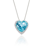 9mm x 10mm Blue Topaz with 0.15ct Diamond pendant in 9K white gold