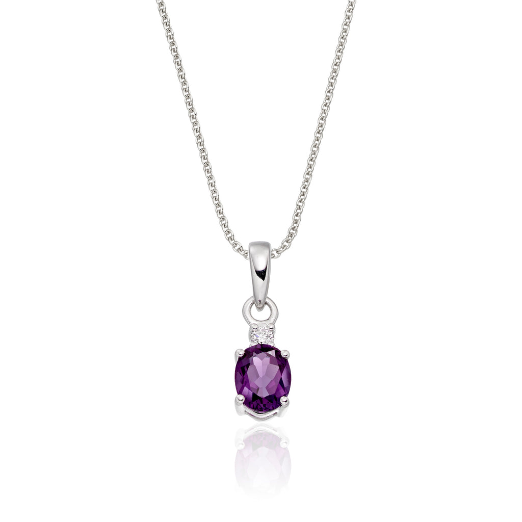 0.65ct Amethyst With 0.04ct Diamond Pendant In 9K White Gold