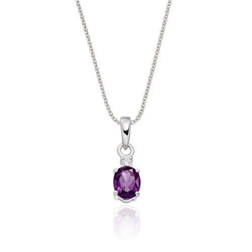 0.65ct Amethyst With 0.04ct Diamond Pendant In 9K White Gold