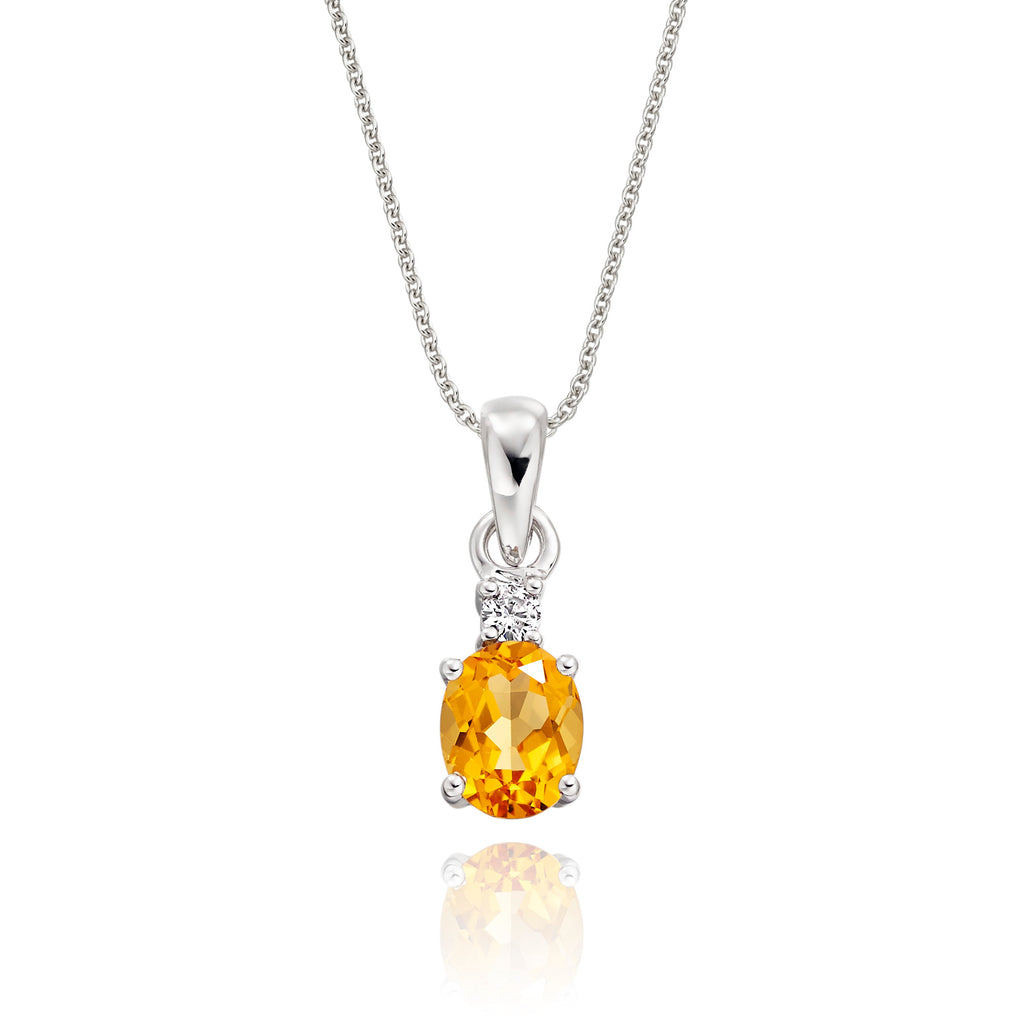 0.60ct Citrine Pendant Necklace With Diamonds 9K White Gold