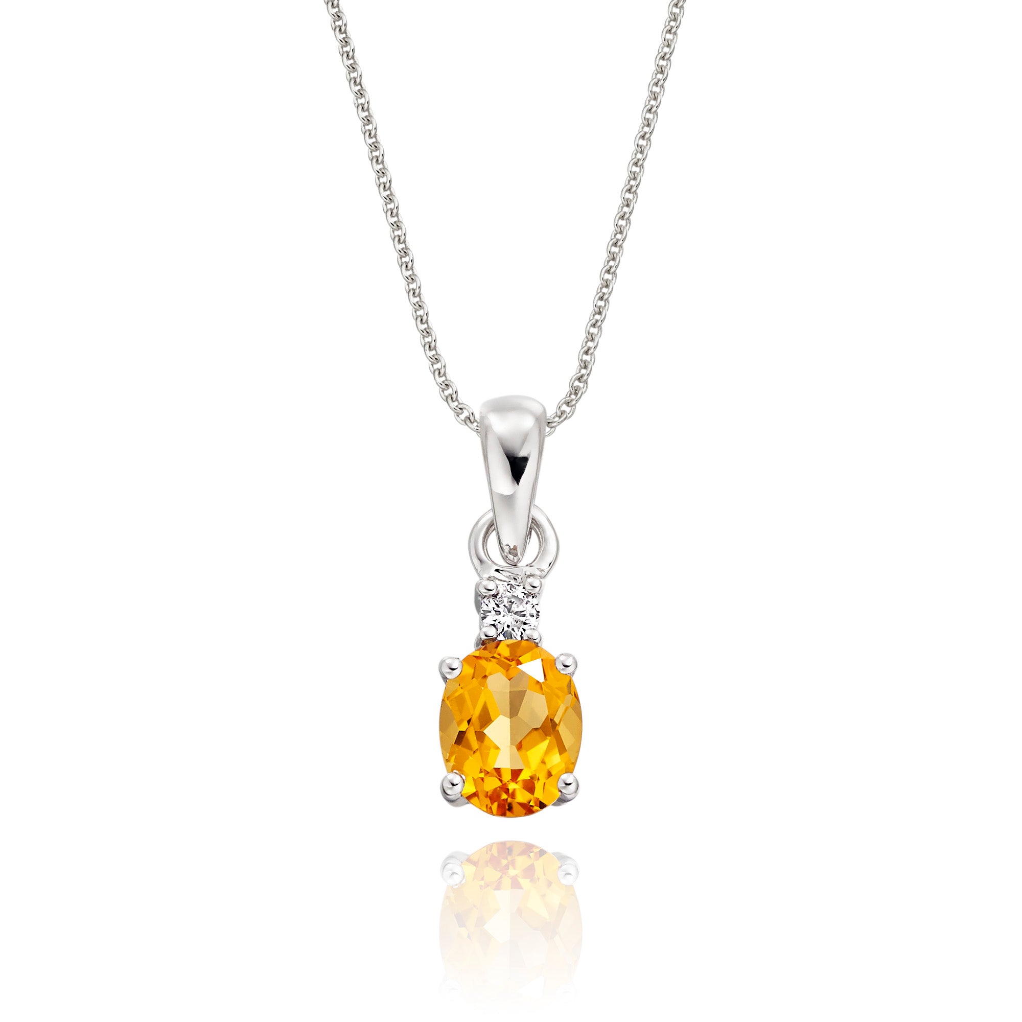 0.60ct Citrine Pendant Necklace With Diamonds 9K White Gold