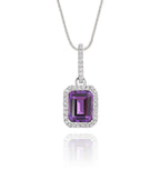 5mm x 8mm amethyst with 0.15ct Diamond pendant in 9K white gold