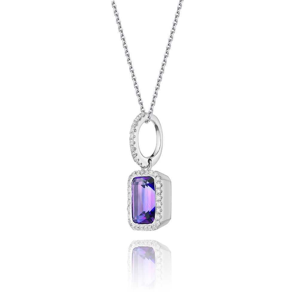5mm x 8mm amethyst with 0.15ct Diamond pendant in 9K white gold
