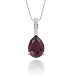 8mm x 12mm Garnet with 0.05ct Diamond pendant in 18K white gold