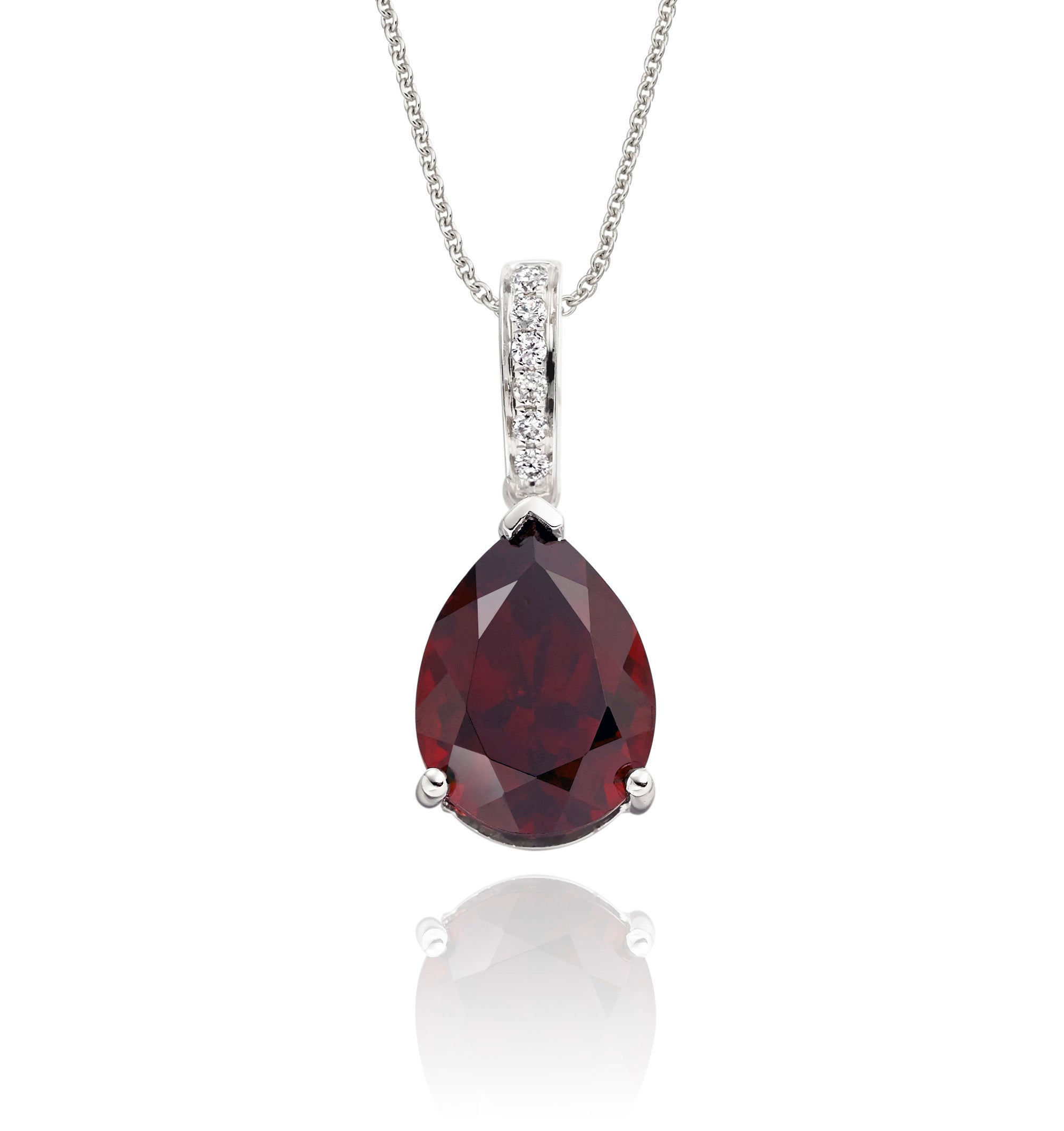 8mm x 12mm Garnet with 0.05ct Diamond pendant in 18K white gold