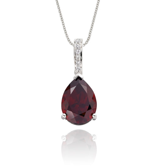 8mm x 12mm Garnet with 0.05ct Diamond pendant in 18K white gold